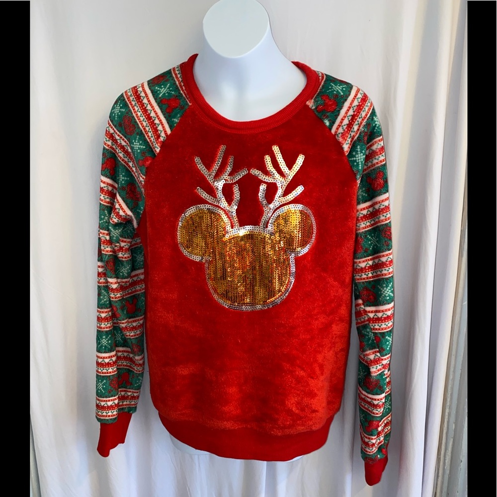 Disney Mickey Mouse Reindeer Christmas Girls Sweater Size L  (11-13)